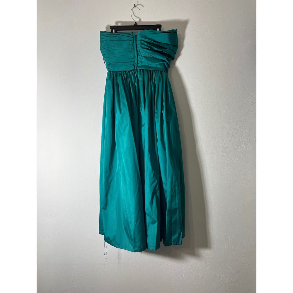 Alyce Designs Vintage Teal Strapless Ruched Satin Ballgown Prom Dress Size 6 - Picture 2 of 7